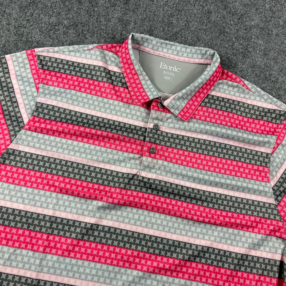 Etonic‎ Golf Polo Shirt Mens XXL Pink Grey Striped Short Sleeve BRQS2C3776 NWT